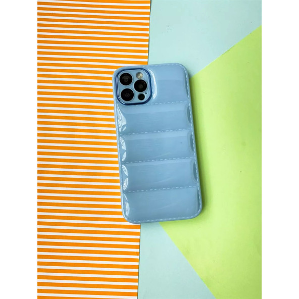 Apple İphone 13 PRO MAX Uyumlu Puffer Silikon Kılıf Kamera Koruma Lens Korumalı Parlak Telefon Kılıfı MAVİ