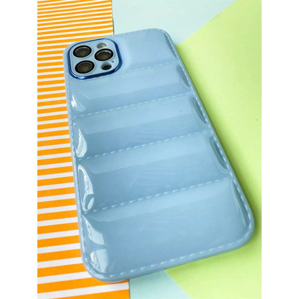 Apple İphone 13 PRO MAX Uyumlu Puffer Silikon Kılıf Kamera Koruma Lens Korumalı Parlak Telefon Kılıfı MAVİ - 2