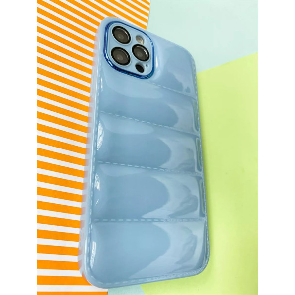 Apple İphone 13 PRO MAX Uyumlu Puffer Silikon Kılıf Kamera Koruma Lens Korumalı Parlak Telefon Kılıfı MAVİ - 3
