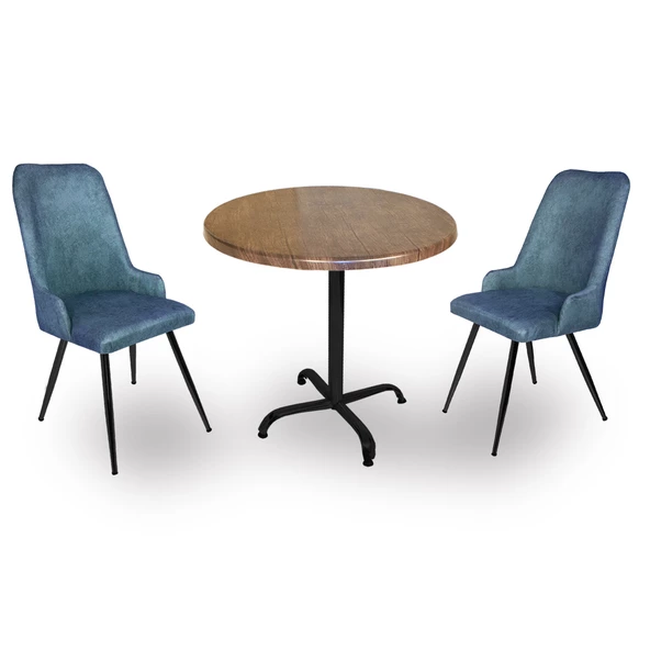 Indigo Werzalit Yuvarlak - Çırağan 2li Masa Takımı (90 cm çap) - Antik Dark Mavi