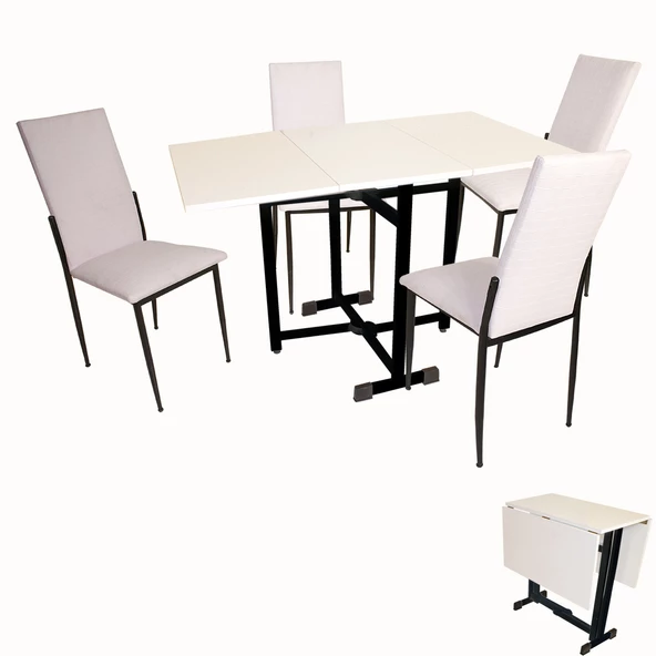 Kanatlı Katlanır - Gözde Mutfak Masa Takımı (Deri) - Beyaz ürün görseli 1