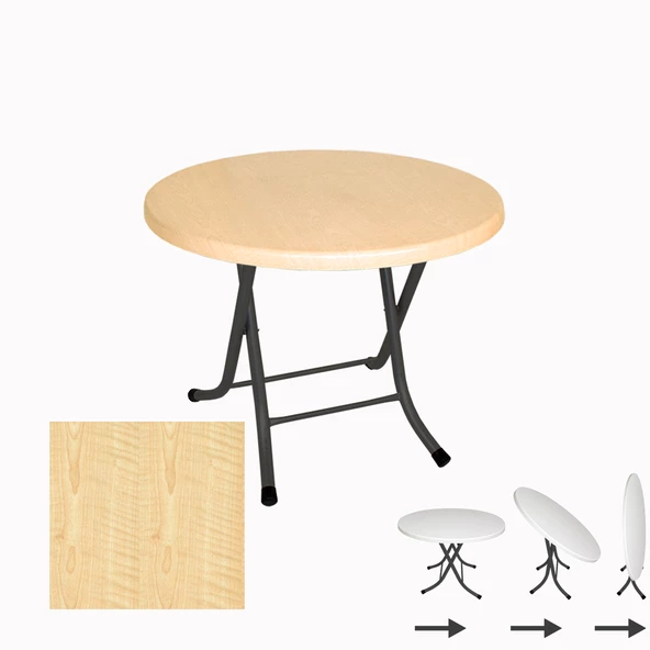 Klasik Katlanır Werzalit Yuvarlak Tabla Masa 70cm  - Akçaağaç