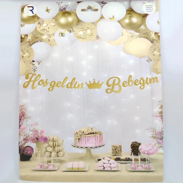 Hoşgeldin Bebeğim Kaligrafi Banner - Gold