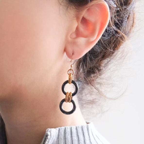 Çelik Halka Küpe Çift Renk Halkalı Tasarım Küpe UNK-572 - Resim 2