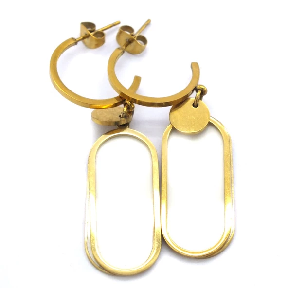 Altın Kaplama Sedef Taşlı Sallantılı Küpe UNK-570 - Resim 5