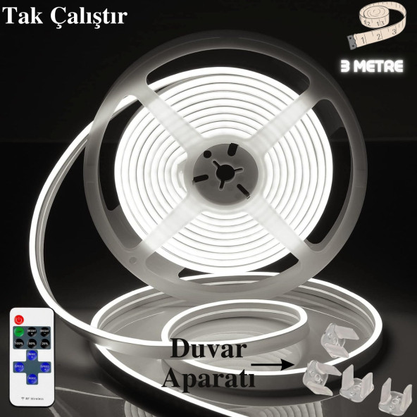 neeko Neon Esnek Şerit Led Tak Çalıştır Kumandalı - Beyaz 3 Metre