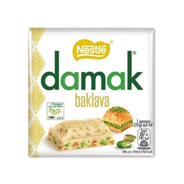 Damak Baklavalı Kare Çikolata 60 Gr. (6'lı)