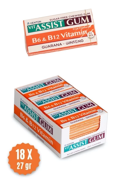 Venton Vit-assist Gum B6 Ve B12 Vitamini Ilaveli Tatlandırıcılı Şekersiz Sakız