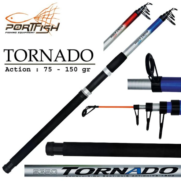 Portfish Tornado Teleskopik Fiber Olta Kamışı 300 cm 75 -150 gr Mavi