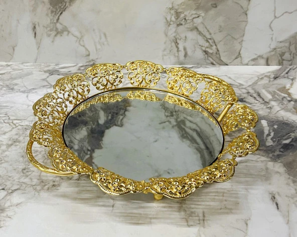 Sunum Tepsi Yuvarlak Tepsi 27 CM Gold Renk
