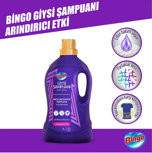 Bingo Giysi Şampuanı 3LT Arındırıcı Etki 6 Lı Set (300 Yıkama) Tüm Çamaşırlar İçin - Resim 3