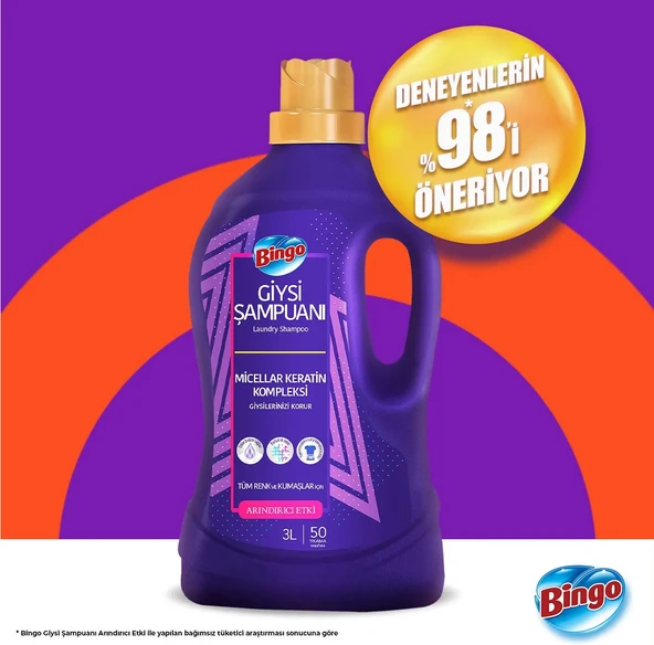 Bingo Giysi Şampuanı 3LT Arındırıcı Etki 6 Lı Set (300 Yıkama) Tüm Çamaşırlar İçin - Resim 4
