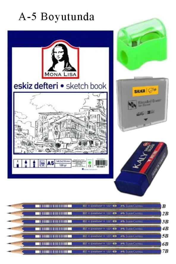 Eskiz Defteri A5 50 Yaprak Karakalem Çizim Seti Hamur Silgi Faber Castell Dereceli Kalem Hobi Tasarım Seti