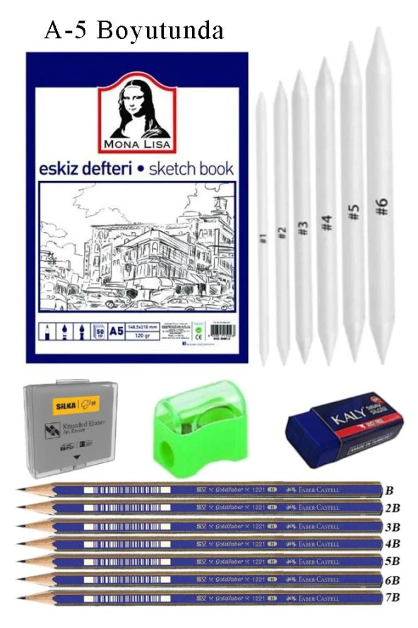 Eskiz Defteri A5 50 Yaprak Karakalem Çizim Seti Gölgelendirme Kalemi Hamur Silgi Faber Castell Dereceli Kalem Hobi Tasarım Seti