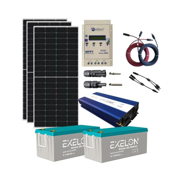 Güneş Enerjisi Bağ Evi Solar Paketi 3000W 24V Tam Sinüs İnverter 285W 24V Güneş Paneli 200Ah 12V Jel Akü ürün görseli