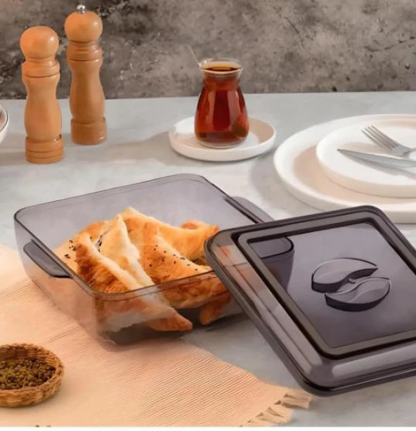 NY HOME Kapaklı Kare Kristal Saklama Kabı 2 LT - 2