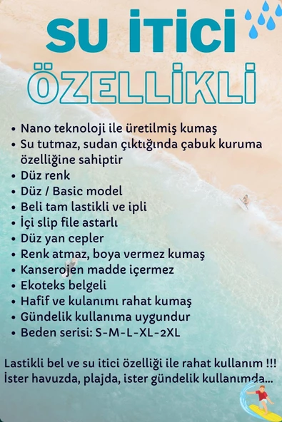 Turkuaz Su İtici Özellikli Düz Renk Basic Erkek Plaj Deniz Şort Mayo - DG300-Turkuaz - Resim 6