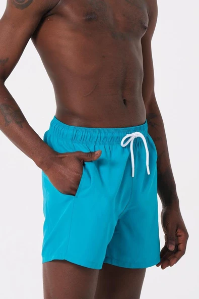 Turkuaz Su İtici Özellikli Düz Renk Basic Erkek Plaj Deniz Şort Mayo - DG300-Turkuaz - Resim 2