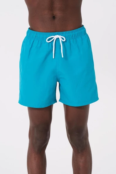Turkuaz Su İtici Özellikli Düz Renk Basic Erkek Plaj Deniz Şort Mayo - DG300-Turkuaz - Resim 4