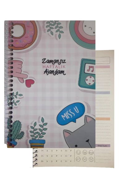 Zamansız Haftalık Ajandam 1 Adet Sert Kapak 120 Yaprak Zamansız Haftalık Planlayıcı Tarihsiz Ajanda Hediyelik Defter - 3