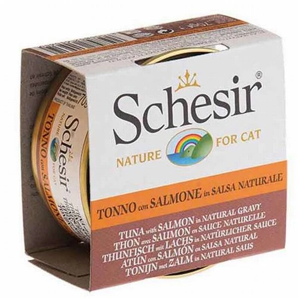 Schesir Ton Balıklı ve Somonlu Soslu Yetişkin Kedi Konservesi 70 Gr