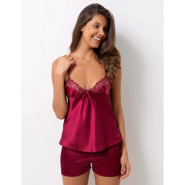 PİERRE CARDİN 6625 Bordo Kısa Gecelikli Saten 6 Lı Çeyiz Seti