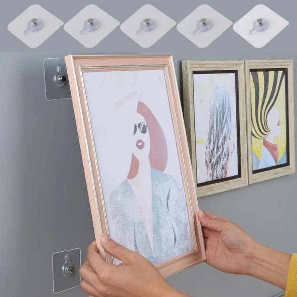 5 Li Yapışkanlı Mutfak Banyo Raf Tutucu Askı Pin Çerçeve Çok Amaçlı Askısı - Resim 2