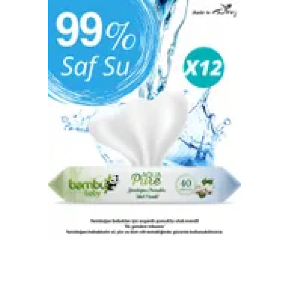 bambubaby Aqua Pure Yenidoğan Islak Havlu Kapaklı 12x40 Yaprak