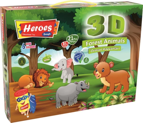 HEROES 3D ORMAN HAYVANLARI 6 RENKLİ OYUN HAMURU ERN-571 - Resim 1