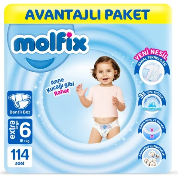 Molfix Bebek Bezi 6 Beden Extra Large Avantajlı Paket 114 Adet ürün görseli 1