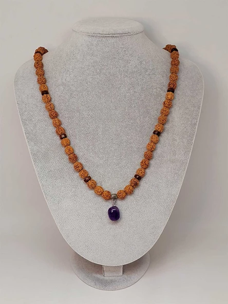 Ametist Taşlı Rudraksha Tohum Kolye Dolama Bileklik 8mm (49722) - 5