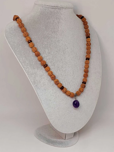 Ametist Taşlı Rudraksha Tohum Kolye Dolama Bileklik 8mm (49722) - 2