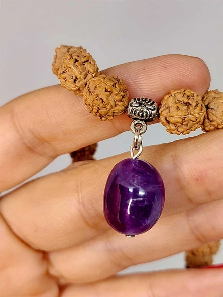 Ametist Taşlı Rudraksha Tohum Kolye Dolama Bileklik 8mm (49722) - 3