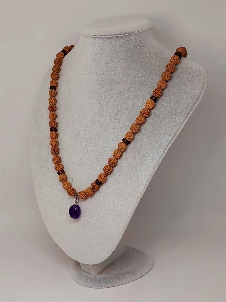Ametist Taşlı Rudraksha Tohum Kolye Dolama Bileklik 8mm (49722) - 4