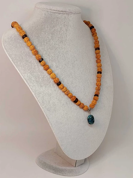 Apatit Taşlı Rudraksha Tohum Kolye Dolama Bileklik 8mm (49720) - Resim 2