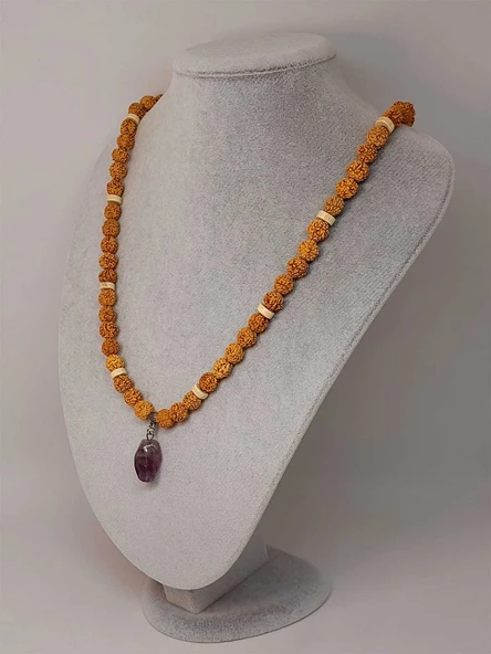 Ametist Taşlı Rudraksha Tohum Kolye Dolama Bileklik 8mm (49718) - 4