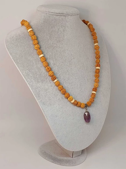 Ametist Taşlı Rudraksha Tohum Kolye Dolama Bileklik 8mm (49718) - 2