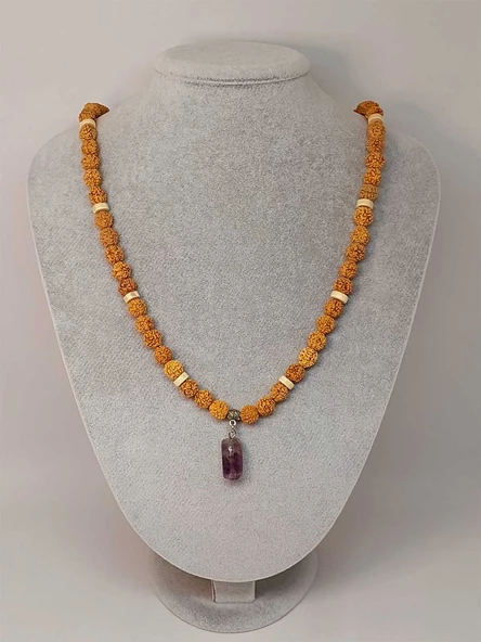 Ametist Taşlı Rudraksha Tohum Kolye Dolama Bileklik 8mm (49718) - 5