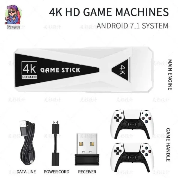 DOREKA Android Game Tv Stick 4K 64 GB Remote Control Hazıfa Kartı ve 2 Kablosuz Oyun Kolu Retro Game - 6