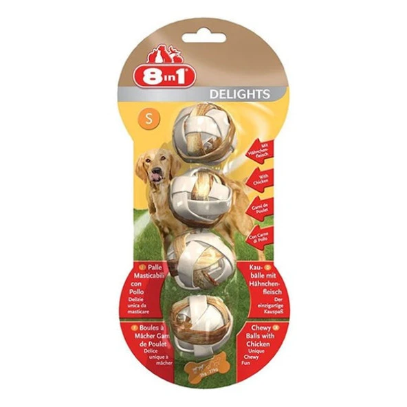 8 In 1 Delights Balls S Size Tavuklu Köpek Çiğneme Topu 4 Adet