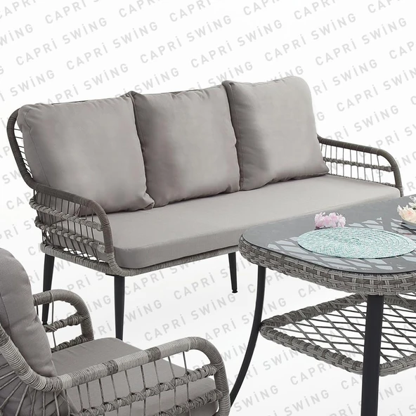 Capri Swing Pisa Üçlü Rattan Bahçe Balkon Oturma Grubu | Gri | 800 - 4