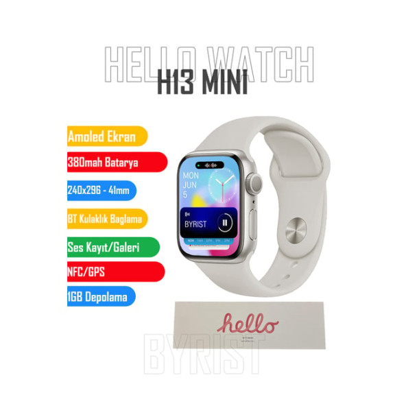 Hello Watch H13 Mini 1.75" TFT Ekran 41mm Kasa 1GB Depolama/Galeri/NFC Çift