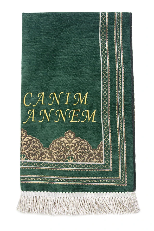 Kişiye Özel Anneler Günü Hediyesi İsim Nakışlı Şönil Seccade Yeşil - Resim 3