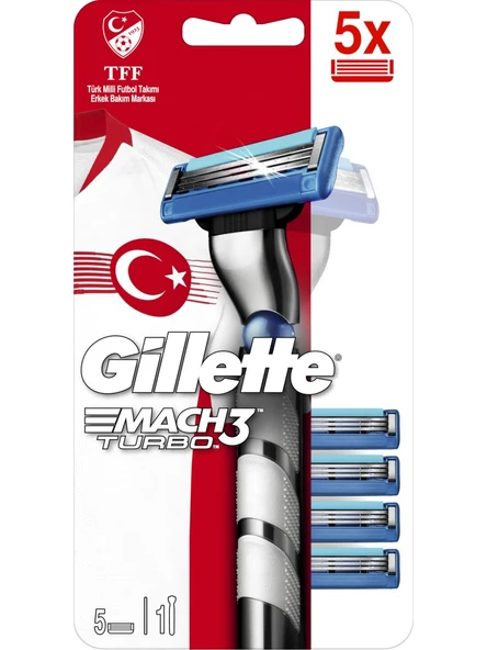 Gillette Mach3 Turbo Milli Takım Tıraş Makinesi + Yedek Başlık 5'li