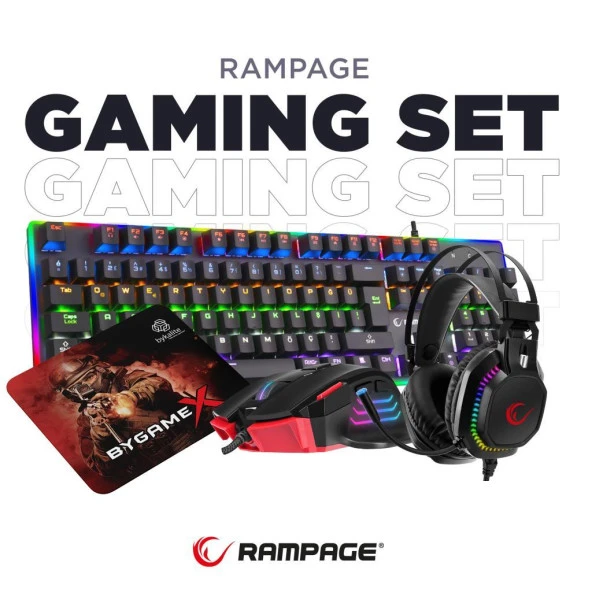 Rampage Bygame-K1 Mekanik RGB klv RM-K48 Mic.Kul. RGB Makrolu Mouse 4lü OYUNCU SETİ