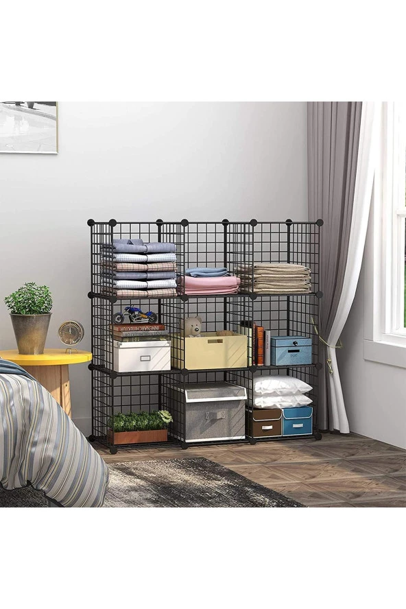 9 Bölmeli Tel Küp Çok Amaçlı Organizer Raf Siyah 33cm Mutfak, Oyuncak, Kiler, Depolama Rafı - 2