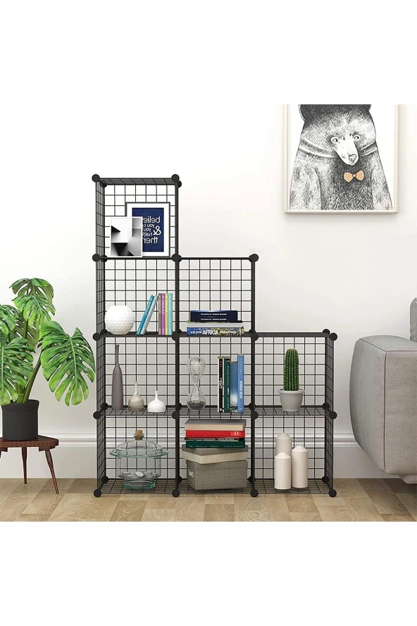 9 Bölmeli Tel Küp Çok Amaçlı Organizer Raf Siyah 33cm Mutfak, Oyuncak, Kiler, Depolama Rafı - 3