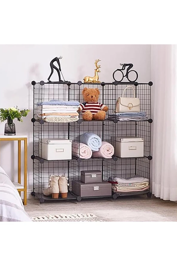 9 Bölmeli Tel Küp Çok Amaçlı Organizer Raf Siyah 33cm Mutfak, Oyuncak, Kiler, Depolama Rafı - 4
