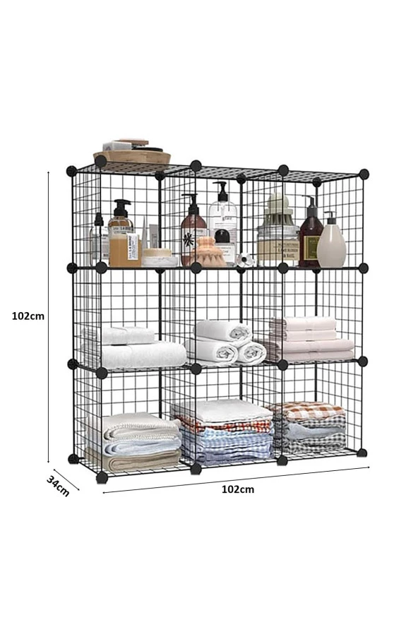 9 Bölmeli Tel Küp Çok Amaçlı Organizer Raf Siyah 33cm Mutfak, Oyuncak, Kiler, Depolama Rafı - 5
