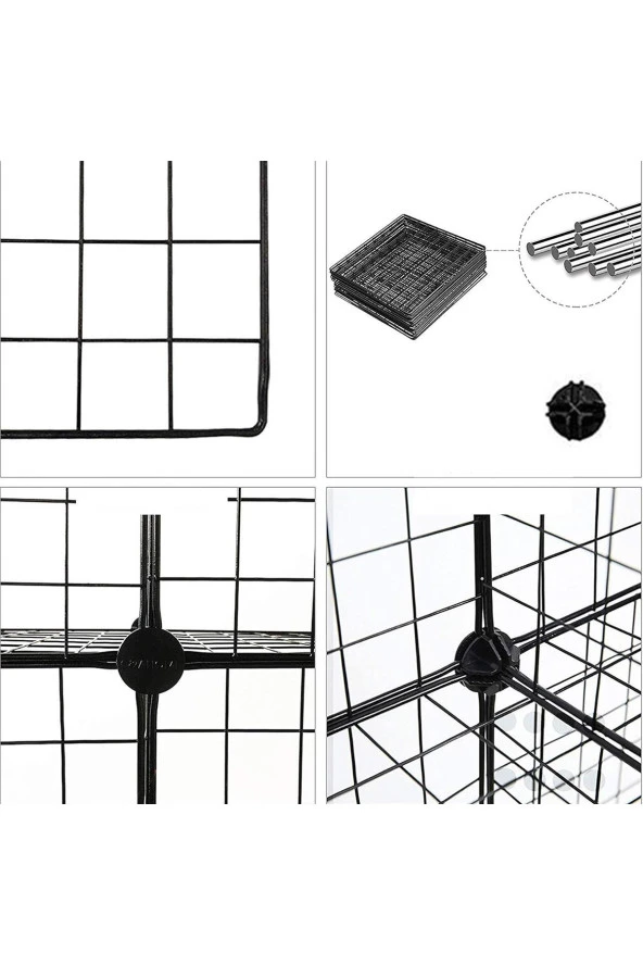 9 Bölmeli Tel Küp Çok Amaçlı Organizer Raf Siyah 33cm Mutfak, Oyuncak, Kiler, Depolama Rafı - 9